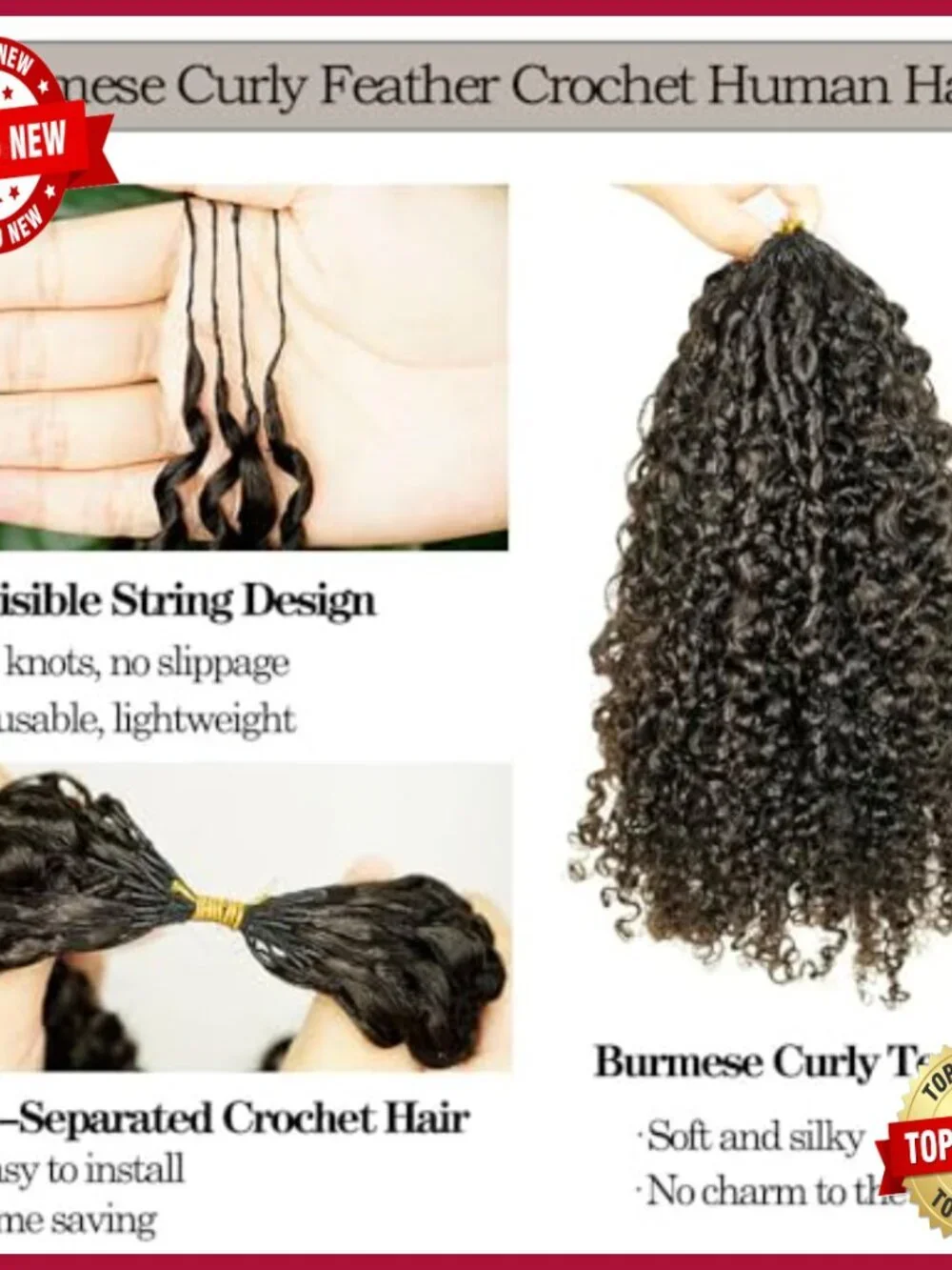 Human Hair Crochet Extensions 18in Pre-Separated Curly for Braiding Twist